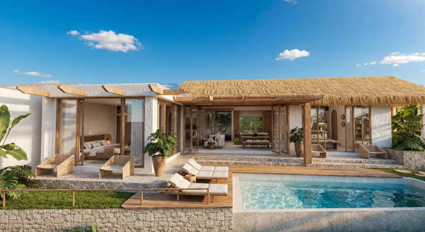 2 Bedroom Compact Villa with infinity pool — land plot villa design Kuta Lombok