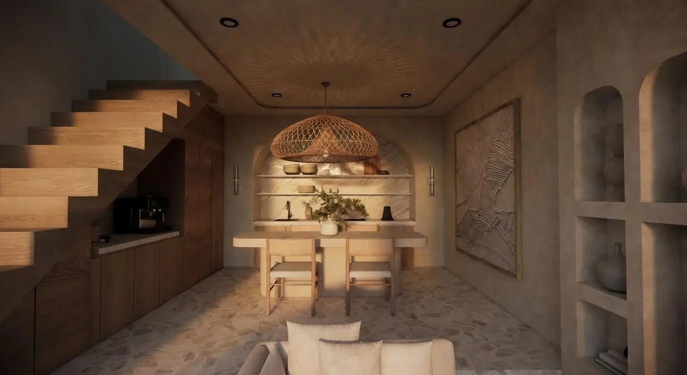 Konekt villa kitchen and dining area, luxury villa Lombok