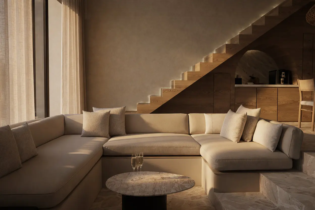 Konekt Loft Villa living area with open-plan design, South Lombok