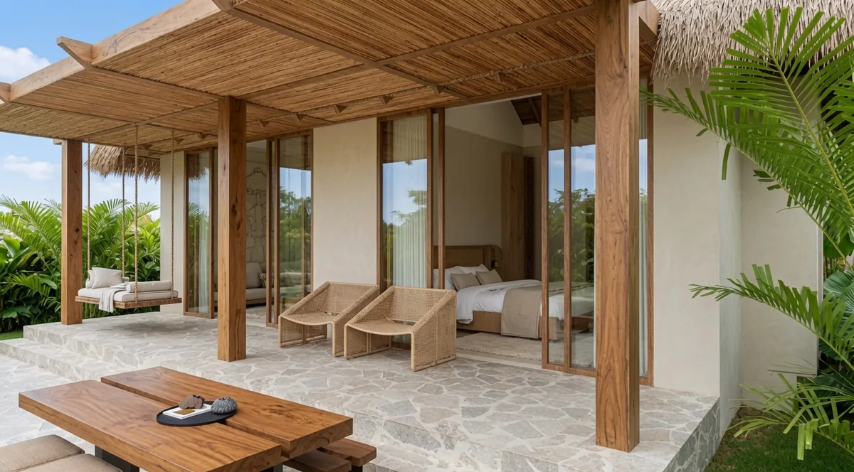 Konekt 1 Bedroom Villa covered terrace with outdoor seating, Kuta Lombok