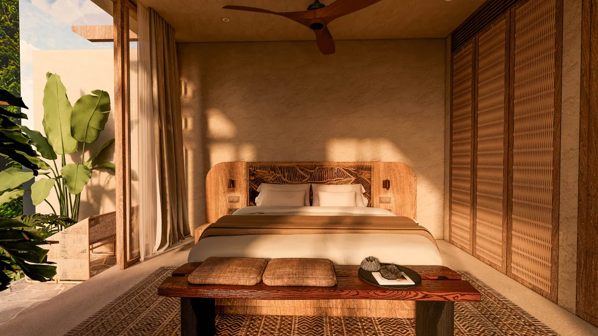 Konekt 2 Bedroom Compact Villa bedroom opening to the garden, South Lombok
