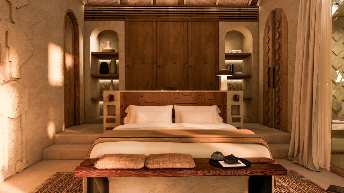 Konekt 2 Bedroom Premium Villa bedroom with timber joinery, South Lombok